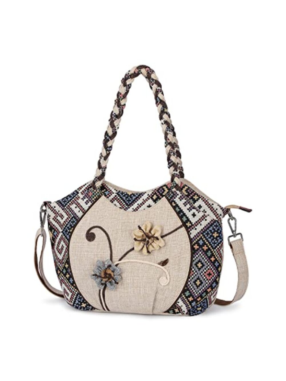 Boho Embroidered Floral Shoulder Bag Vegan Leather Crossbody Tote